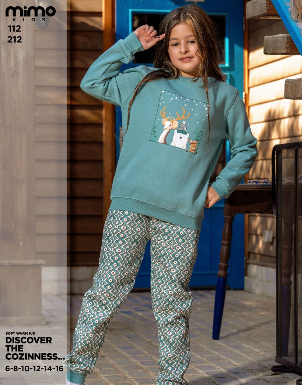 G.10 Warm Girls’ Pajama – Green Top & Patterned Pants