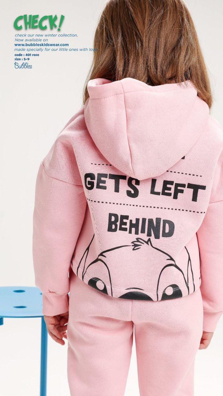 Girls’ Stitch Melton Cotton Winter Tracksuit – 2-Piece Crop Hoodie & Jogger Pants Set (Light Pink)